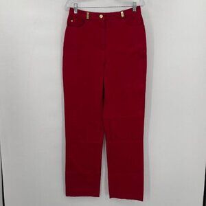St John Straight Red Cotton/Spandex High Waist Pants /Jeans Women's 8
